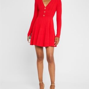 NWOT. Self-Portrait Red Pointelle Knit Mini Dress
